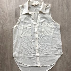 Lush Cream White Collar Buttonup Sleeveless Blouse